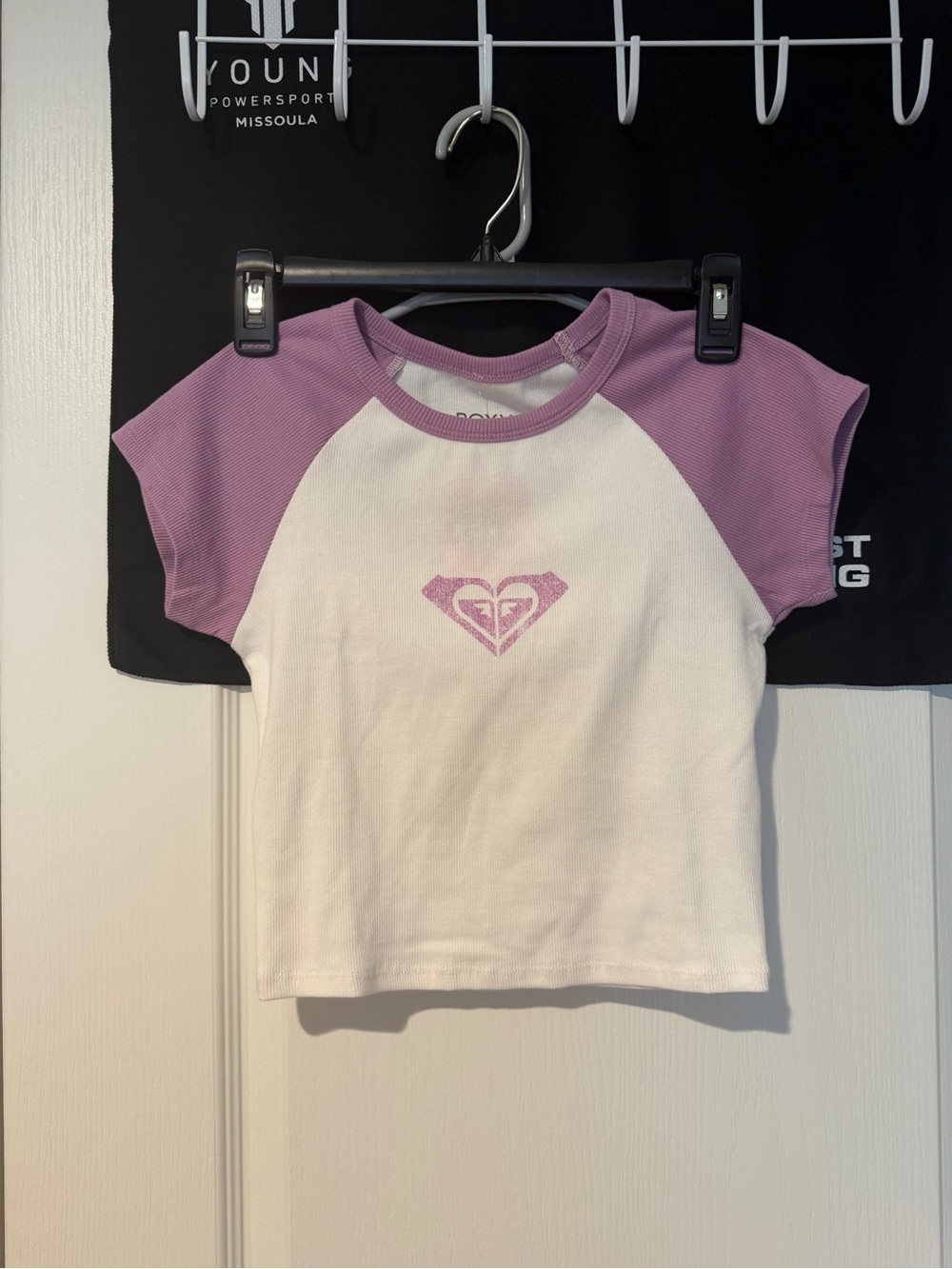 Roxy White Tee with Lavender Raglan Sleeves